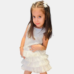Popcorn Frill Net Dress for Girls