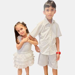 Popcorn Frill Net Dress for Girls