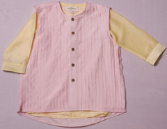 Lemon Kurta with Pink Pleated Bandhi for Boys