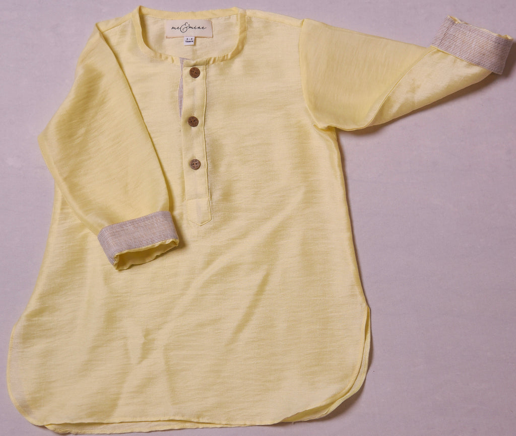 Lemon Kurta with Pink Pleated Bandhi for Boys – meandmine.in