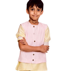 Lemon Kurta with Pink Pleated Bandhi for Boys