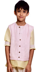 Lemon Kurta with Pink Pleated Bandhi for Boys